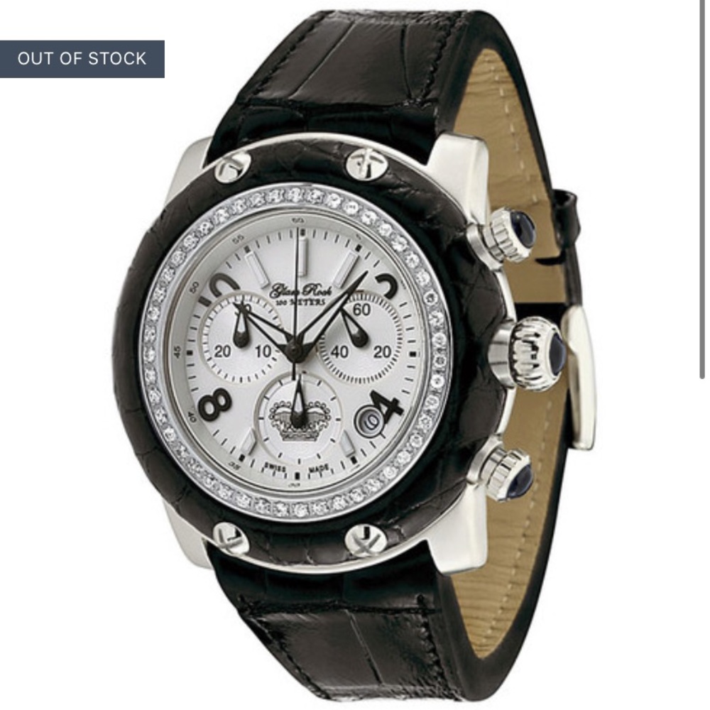 Glam Rock Miami Diamond Ladies Chronograph Croc Leather Black Band Watch